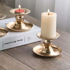 2 PCS Metal Candlestick Holder Taper and Pillar Candle Holder Desktop Decoration for Wedding Dinning Party (Gold)