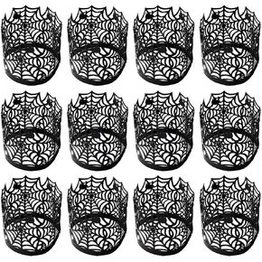 Black Sconce 100pcs Halloween Black Spider Web LED Electronic Candle Holder Candle Wraps for Yard Home Bedroom Black Candlestick Holders