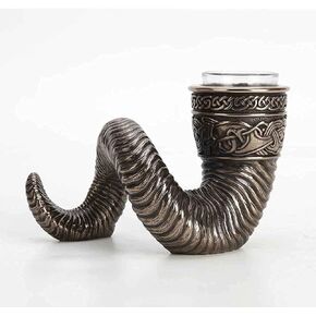 Veronese Design 4 3/8 بوصة طويل القامة الشمال فايكنغ رام القرن Tealight شمعة حامل الباردة يلقي البرونزية تمثال راتنج