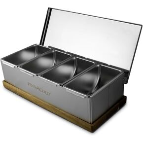 4 Slot Condiment Carrier, Stainless Steel Holders, Silicone Lids, and Gel Packs - Portable and Versatile for Outdoor BBQs and Parties