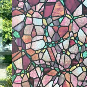 Static Cling Window Film, Stained Glass Window Film Decorative Double-sided Hand-Drawn Door Window Clings for Home Office Living Room, Summer Green Mosica, 22.83" Wide
