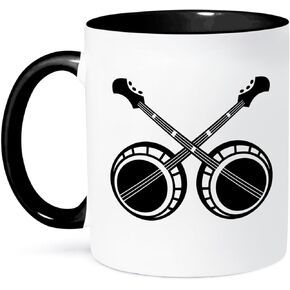 3dRose Crossed Banjos Two Tone Mug, 11 oz, Black