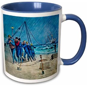 3dRose Vintage United States Coast Guard Rescue Two Tone Blue Mug, 11 oz, Multicolor