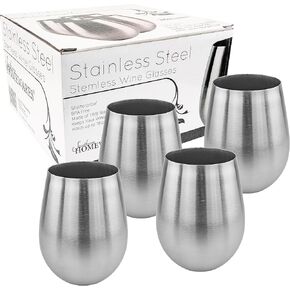 Southern Homewares Stainless Steel Stemless Wine Glass 18oz 18/8 Stainless Shatterproof Metal Unbreakable Vino Cup Set of 4 in Kuwait