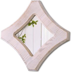 LOSOUR Modern Farmhouse Wall Decor Mirror, Wall Mirrors Decorative, Hanging Distressed White Vintage Small Wall Mirror Decor for Living Room, Bedroom, Bathroom, Kitchen Room, Hallway (1, Quatrefoil)
