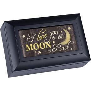 Cottage Garden Love You to The Moon and Back Matte Black Petite Jewelry Music Box Plays Wonderful World
