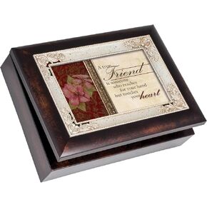Cottage Garden True Friend Reaches Hand Touches Burlwood Jewelry Music Box Plays What Friends are for