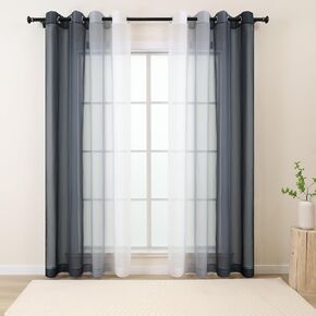 Orange White Sheer Curtains 84 Inches Long for Living Room, 2 Panels Set Ombre Sheer Curtains & Drapes for Kids Bedroom Boys Girls Room, Modern Grommet Top Voile Window Sheers