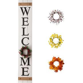 Glitzhome Wooden Welcome Sign for Porch Front Door Rustic Farmhouse Style Hanging Vertical Outdoor with Changable Wreathes, 60"H, White