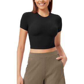 ODODOS Lightweight Soft Short Sleeve Tee for Women Crew Neck Slim Fit T-Shirts Summer Crop Tops