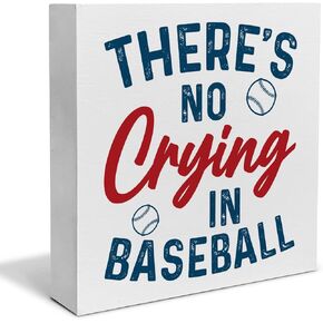 Baseball Lovers Decorative Wooden Box Sign There's No crying in Baseball Wood Block Plaque Decor Home Table Shelf or Wall Display
