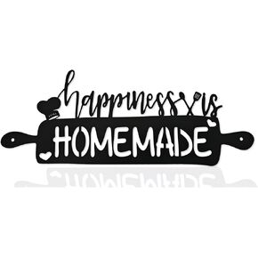 السعادة هي علامات المطبخ محلية الصنع، ديكور جدار المطبخ المعدني، ديكورات المطبخ للجدار، ديكور المطبخ الريفي علامة ديكور مزرعة معدنية لغرفة الطعام المطبخ، 15.1 × 6.9 بوصة in Kuwait