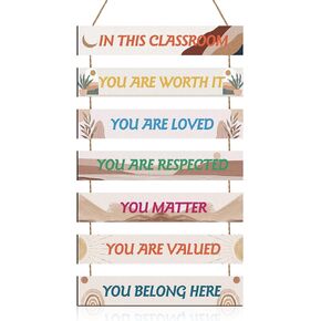 Set of 7 Inspirational Wall Decor in This Classroom Sign Boho Rainbow Decor Abstract Mountains Sun Classroom Decor Hanging Wall Art Motivational Wooden Wall Decor Positive Saying Wall Plaque for Kids