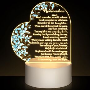 Memorial Gift Night Light Clear Crystal Acrylic Heart Sympathy Gifts Sign LED Light Remembrance Bereavement Gift Decor Condolence Present for Loss of Loved One (Blue Forget Me Not Flower Style)
