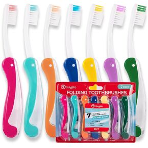 Lingito Travel Toothbrushes Soft, Mini Toothbrush with Toothbrush Cover, Camping Toothbrush, Interlock Folding Travel Size Toothbrush, Adults Travel Toothbrush Kit (7 Pack Soft)