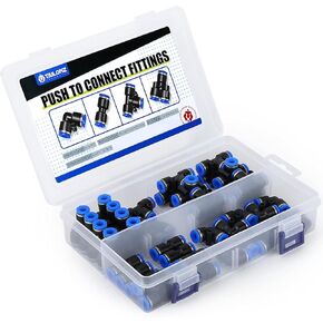 TAILONZ PNEUMATIC 1/4 Inch od Push to Connect Fittings Pneumatic Fittings Kit 15 Spliters+15 Elbows+15 tee+15 Straight (60 pcs)