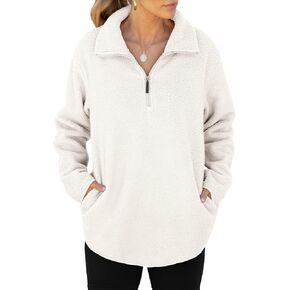ANRABESS Women Sherpa Fleece Half Zipper Sweatshirts Oversized Fuzzy Collared Quarter Zip Pullover 2024 Fall Winter Clothes
