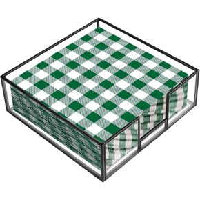 NOKI Glass Flat Napkin Holder for Table - Black Napkin Holder for Paper Napkins, Square Luncheon Napkin Holder with Anti-Slip Pads, Table Napkin Holder for Dining, Kitchen, and Party