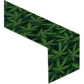 Linen 13x72 Marijuana Leaf Table Runner Weed Party Table Decoration Marijuana Party Dope Party Decor and Supplies for Home Kitchen Dinining