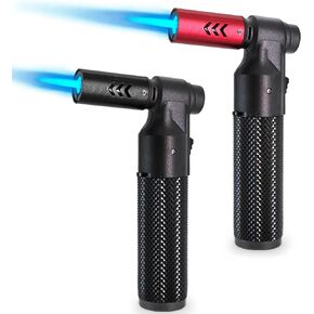 2 Pack Butane Torch Lighter Big Jet Flame Refillable Portable Butane Torch Adjustable Mini Blow Torch for Camping Grill Baking Culinary Soldering Cooking Welding BBQ (Fuel Not Included)