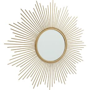 WHW Whole House Worlds Burst Accent Mirror, Brilliant Reflective Glass, Circular Metal Frame, Inset Bevel, Golden Gilt Finish, Radiant Petals or Beams Frame, 19.75 Inches Diameter