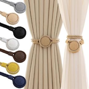 Curtain Tiebacks Magnetic Rope Curtain Tie Backs for Curtains 2 Pack Handmade Outdoor Window Curtain Holdbacks for Drapes, Grey
