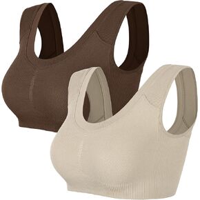 ODODOS 2-Pack Crop Tank Tops for Women, Seamless Ribbed Scoop Neck Low Back Sleeveless Tops