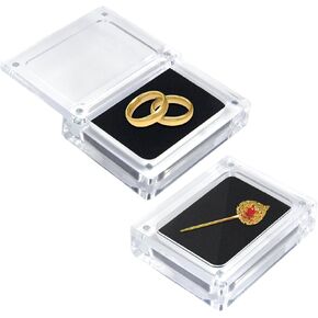 2 Pieces MediumAcrylic Jewelry Box with Lid Clear Gemstone Display Box Container with Automatic Adsorption Clear Top Lids and Sponge Inside for Gemstones, Rings, Necklaces, Bracelets