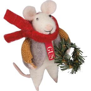 Primitives by Kathy Mouse 4.25 Inches Tall Gus with Wreath Seasonal Decor