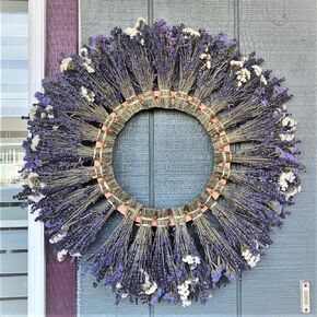 Natural Dried Lavender and Statice Flowers Wreath 26" Size, 100% Natural, Dark Purple Lavender Flowers
