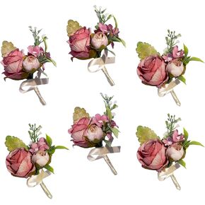 Dusty Rose Silk Real Touch Boutonniere for Men,Set of 6,Boutonniere for Men Wedding with Pins,Groom and Best Man Boutonnieres,for Anniversary,Formal Dinner Party and Rustic Vintage Wedding