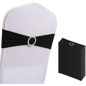 Pack of 30 Spandex Rose Black Chair Sashes for Wedding Black Chair Bows Sashes Chair Bands Buckles Fitting Birthday Party Events Bridal Baby Shower Chair Decorations