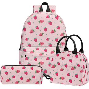 3PCS Girls Boys Backpack, Kids School Backpack with Lunch Box Pencil Case Set, Cute Butterfly Backpack for Girls Teens, 17" Schoolbag Bookbag for Elementary Middle High School Students