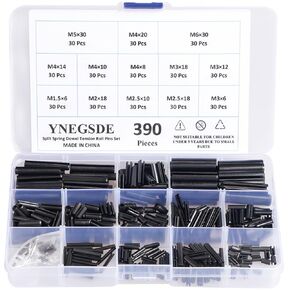 Roll Pin Set Steel Slotted Spring Pin M1.5 M2 M2.5 M3 M4 M5 M6 Metric Roll Pins Split Pin Assortment for Home Improvement Automotive Repair and Machine Projects - 390Pcs