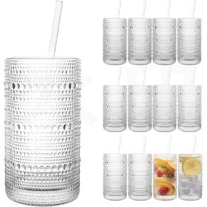 2024 Upgraded Large Capacity 16 oz/480 ml Hobnail Glasses Drinking Set of 12 - Heavy Vintage Glassware
