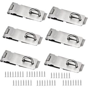 6 PCS 5-Inch Security Padlock Hasp and Staples, Heavy Duty Folding Lock Hasps Made of 304 Stainless Steel and 48 PCS Mounting Screws, Lock Hasps for Gate Lock Padlock Shed Door Latch