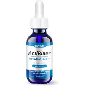 Actiblue+ Methylene Blue 1% : Methylene Blue Pharmaceutical Grade ISO Certified Third Party Lab Tested 99,9% No Formaldehyde No Alcohol No Gluten&GMO(2Fl.Oz)
