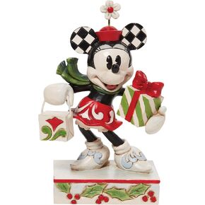 Enesco Jim Shore Disney Traditions Minnie Mouse Christmas Shopping Figurine, 5.25 Inch, Multicolor