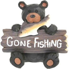 The Bridge Collection "Gone Fishing Black Bear Figurine - Rustic Wood Carved Style Resin Tabletop Black Bear Fishing Decor for Home, Cabin, Lodge, Lake House Decor