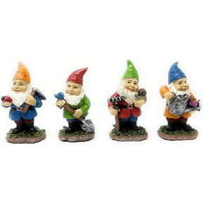 Nature's Mark 4 Gardener Gnomes Set Resin Statue Figurine Home Decorative Accent Statue Décor (4" H)