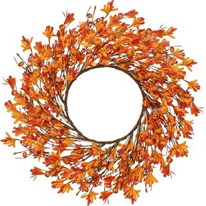 20 Inches Fall Wreaths for Front Door Fall Flower Wreath Autumn Door Wreath with Orange Forsythia Flowers for Farmhouse Home Porch Wall Indoors Window Kitchen Thanksgiving Harvest Celebration