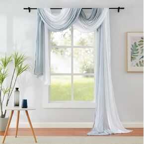 White Sheer Window Scarf Valance Curtains 18ft for Living Room, Home Decor, 52"x216" Long Chiffon Crinkle Soft Window Top Sheer Voile Swag Valance for Wedding Party Decor, 1 Piece
