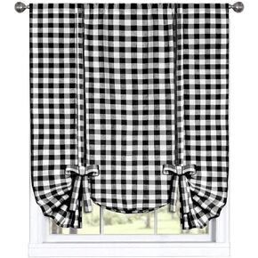 GoodGram Buffalo Check Plaid Gingham Custom Fit Farmhouse Window Curtain Tie Up Shades - Assorted Colors (Black)