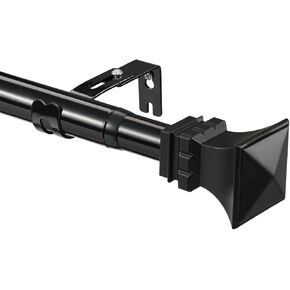 Heavy Duty Curtain Rods, 1 Inch Curtain Rod with Decorative Square Finials, Black Curtains Rods for Windows 28 to 46 Telescoping, Adjustable Metal Drapery Rod with Bracket Holders for Bedroom, Kitchen