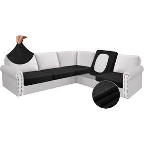 Arfntevss Velvet Striped Corner Sectional Couch Covers L Shape Couch Cushion Covers Fitted Stretch U Shaped Sofa Cushion Covers Thick Washable Furniture Protector (5-Piece Seat Covers, Dark Green)