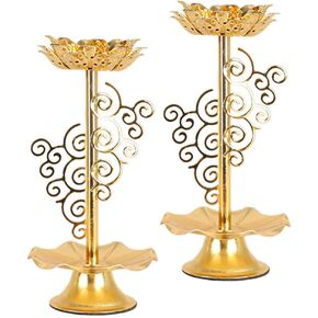 HOMSFOU 2pcs Ghee Lamp Lotus Butter Lamp Holder Golden Cup Diwali Votive Candle Holder Tibetan Brass Oil Lamp Buddhist Altar Supplies for Temples Religious Decor 6.5Inch