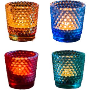4ps 4 Colors Small Glass Candle Holder Tealight Candle Holders Vintage Candle Votive Boho Decor Modern Home Decor Winter Decorations Indoor