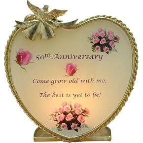 50th Anniversary Candle Holder - Message of Inspiration - Tealight Holder - 4" x 3" x 4" - Heart Shaped - Glass in Metal Frame - Candle Not Included