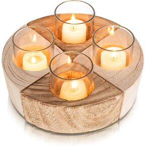 Romadedi Wooden Tealight Candle Holder: Set of 4 Boho Votive Candle Holders for Rustic Wedding Decor, Tea Lights Country Theme Driftwood Table Centerpiece, Coastal Farmhouse Home Decorations