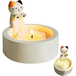 Cat Candle Holder Cartoon Kitten Warming Its Paws Scented Light Holder Kitty Small Mini Tea Light Holder (Not Included Candles) (Colorful)